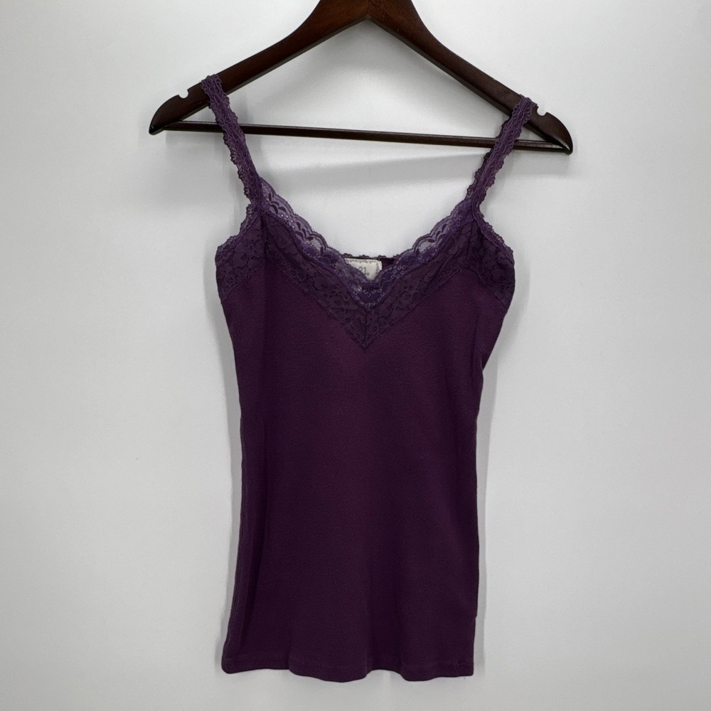 rue21 Purple Cotton Blend Solid Lace Trim Spaghetti Strap Camisole Size M